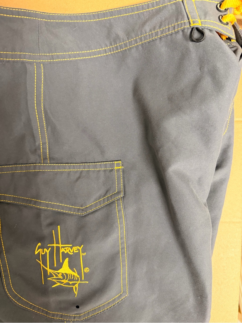 Guy Harvey Gray Swim Trunks with Yellow Accents - Picture 4 of 5